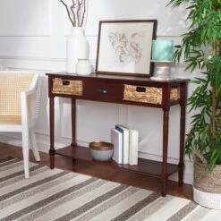 Safavieh Couture Christa Console Table with Rattan Drawers