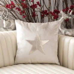 Safavieh Henely Beige/Gold Star Motif Velvet Throw Pillow, 16" x 16" 6 Safavieh Henely Beige/Gold Star Motif Velvet Throw Pillow, 16" x 16" -Safavieh Furniture GUEST bce3d8a2 0d83 40b2 aa32 a685cad24f84
