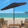 Safavieh 10.8' Round Elegant Valance Patio Umbrella - Navy/White -Safavieh Furniture GUEST bd1e8009 1653 4779 a121 e96079b5edd0
