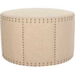 Safavieh Sherri Round Cocktail Ottoman with Designer Nail Head Trim -Safavieh Furniture GUEST bdbcf65e f7f3 47e4 b70a 150590bb5847