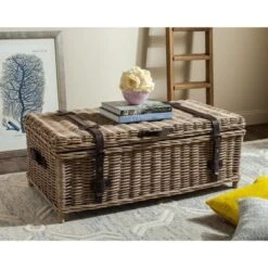 Safavieh Navarro Rattan Coffee Table Trunk with Hidden Storage