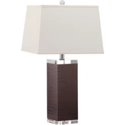 Safavieh 27" Brown Deco Leather Table Lamps with White Shades - Set of 2