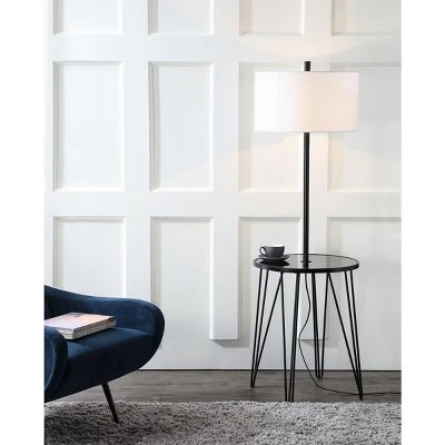 Safavieh Ciro 58" Floor Lamp with Integrated Glass Side Table - Black & White 4 Safavieh Ciro 58" Floor Lamp with Integrated Glass Side Table - Black & White - Image 2