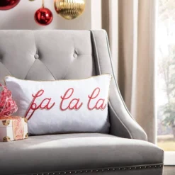 Safavieh Fa La La Holiday Accent Pillow - Ivory and Red - 12" x 20" -Safavieh Furniture GUEST c537df59 6177 4f94 b413 872bfbfa7d82