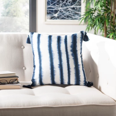 Safavieh Cassia Navy and White Tie-Dye Tasseled Throw Pillow 5 Safavieh Cassia Navy and White Tie-Dye Tasseled Throw Pillow - Image 3