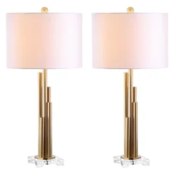 Safavieh 32" Hopper Table Lamp (Set of 2) – Antique Brass Gold & Marble Finish
