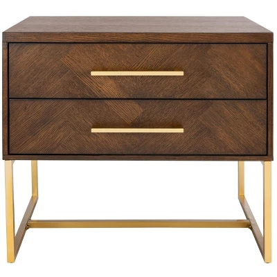 Safavieh Couture Estelle Nightstand - Modern Oak and Brass 2-Drawer Side Table 12 Safavieh Couture Estelle Nightstand - Modern Oak and Brass 2-Drawer Side Table - Image 10