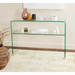 Safavieh Hollis Clear Tempered Glass Console Table with Integrated Shelf
