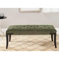 Safavieh Gibbons Bench with Tufted Velour and Nail Head Trim