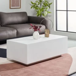 Safavieh Ezro White Faux Concrete Sculptural Coffee Table