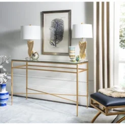 Safavieh Couture Baumgarten Gold and Glass Console Table