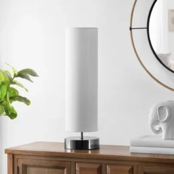 Safavieh Wick 25.75 Inch Nickel Table Lamp with Cotton Shade