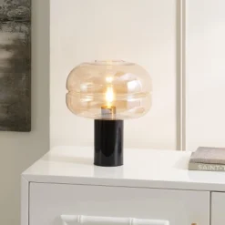 Runa 14" Table Lamp - Amber/Black Marble - Safavieh -Safavieh Furniture GUEST cba1f07b 82e4 471b 8b70 5aa0abd9b5ff