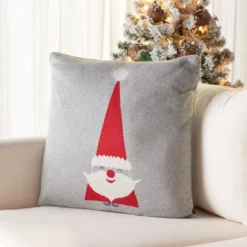 Safavieh Sugarplum Elf Holiday Decorative Pillow - 18"x18" Grey & Red -Safavieh Furniture GUEST d0a6b600 1115 46f4 b29f 5916f8e5e70a