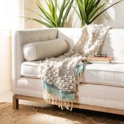 Safavieh Popper Throw Blanket in Multi/Blue/Natural, 50" x 70"