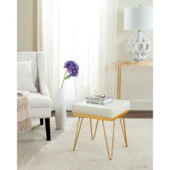 Safavieh Jenine Faux Ostrich Square Bench in Cream and Gold