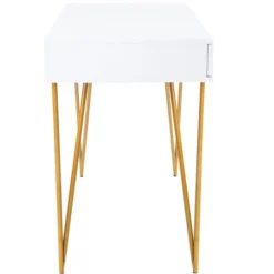 Safavieh Pine Contemporary 2-Drawer Desk with Gold Hairpin Legs -Safavieh Furniture GUEST d616d9ec a2ff 4f1e 86e0 ee99207972f2