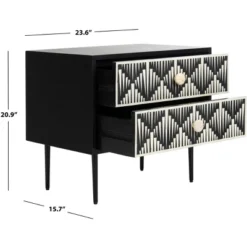Safavieh Couture Tessie Bone Inlay 2-Drawer Nightstand in Bone and Black -Safavieh Furniture GUEST d6eb6671 a50c 43b7 9f43 a99e2821445b