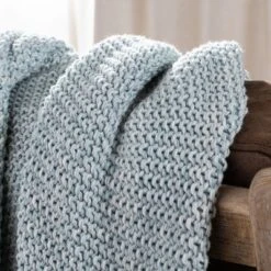 Safavieh Liliana Knit Throw Blanket - 50" x 60" in Dull Blue/Natural -Safavieh Furniture GUEST d7185342 1fc5 4399 9789 ef53e19fdcd0
