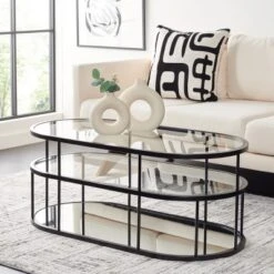 Safavieh Layta 3-Shelf Coffee Table - Matte Black & Clear Glass