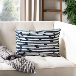 Safavieh Trena Navy and White Beaded Decorative Pillow