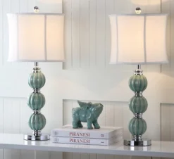 Safavieh Stephanie Globe Ceramic Lamp with Linen Shade (Set of 2) -Safavieh Furniture GUEST dc9325d6 8a96 4697 805e be7436ca62f7