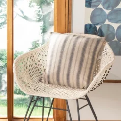 Safavieh Varina 16" x 16" Striped Throw Pillow - Blue & Natural