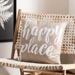 Safavieh Happy Place Square Throw Pillow, 18"x18", Taupe/White -Safavieh Furniture GUEST ddf1f44a 72b4 4061 a87d c6a074ac1df7