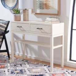 Safavieh Ajana 2-Drawer Console Table - Distressed White Chevron