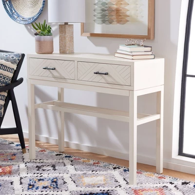 Safavieh Ajana 2-Drawer Console Table - Distressed White Chevron 3 Safavieh Ajana 2-Drawer Console Table - Distressed White Chevron