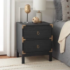 Safavieh Galio 2-Drawer Nightstand with Walnut Veneer and Gold Hardware