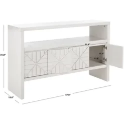 Safavieh Zella 4-Door White Console Table with Geometric Facade 21 Safavieh Zella 4-Door White Console Table with Geometric Facade -Safavieh Furniture GUEST dfb0e492 7eab 4e7d 89bf decdfa266fea
