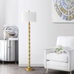 Safavieh Aurelia Antique Gold Floor Lamp with White Cotton Shade