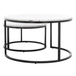 Safavieh Peppino Round Nesting Coffee Table Set - White Faux Marble -Safavieh Furniture GUEST e2200d3c abec 4b76 9fa3 98cfab253eb4