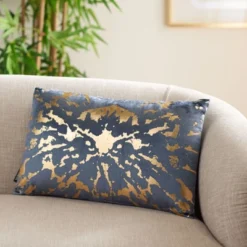 Safavieh Barila Teal and Gold Sunburst Abstract Decorative Pillow