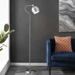 Safavieh Elijah Iron Floor Lamp with LED Bulb - Brushed Nickel -Safavieh Furniture GUEST e2755cd5 9c40 438b 8722 8709381124b8