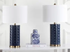 Safavieh Roxanne Navy Ceramic Table Lamp (Set of 2) with Cotton Shades
