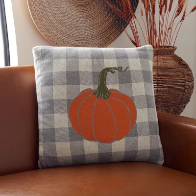 Safavieh Fall Pumpkin Gingham Accent Pillow - 20"x20" 4 Safavieh Fall Pumpkin Gingham Accent Pillow - 20"x20" - Image 2