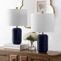 Safavieh Jace Ceramic Table Lamp in Navy Blue (Set of 2)