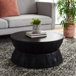 Safavieh Alecto Round Coffee Table - Sculptural Hourglass Wood Design