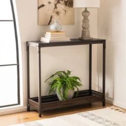 Safavieh Dinesh Industrial Wood and Metal Console Table with Storage Shelf