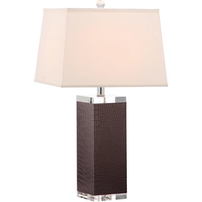 Safavieh 27" Brown Deco Leather Table Lamps with White Shades - Set of 2 4 Safavieh 27" Brown Deco Leather Table Lamps with White Shades - Set of 2 - Image 2