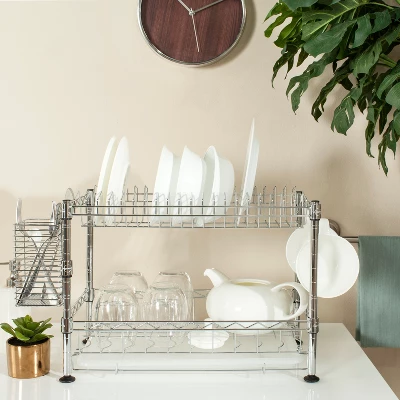 Safavieh Darina Chrome Adjustable 2-Tier Dish Drying Rack 1 Safavieh Darina Chrome Adjustable 2-Tier Dish Drying Rack