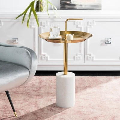 Safavieh Apollo Round Brass Top Side Table with Marble Base 5 Safavieh Apollo Round Brass Top Side Table with Marble Base - Image 3