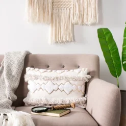 Safavieh Marlin White Cotton Decorative Pillow with Gold Sequins - 12" x 20"