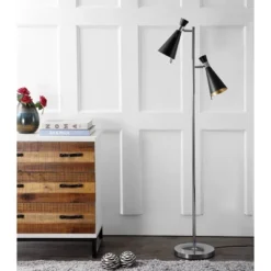 Safavieh Efisio 61.5" Chrome Floor Lamp with Dual Matte Black Shades -Safavieh Furniture GUEST ee8e7efd 8cc0 4235 8aa5 0a259e1b51c2