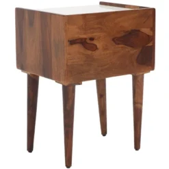 Safavieh Marion 1 Drawer Nightstand in Walnut and White Marble -Safavieh Furniture GUEST ef9f5587 bfdf 49df 9a3a a5c222c26362