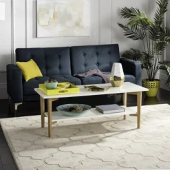 Safavieh Caraway Rectangle Coffee Table - White and Oak Modern Design