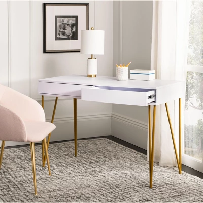 Safavieh Pine Contemporary 2-Drawer Desk with Gold Hairpin Legs