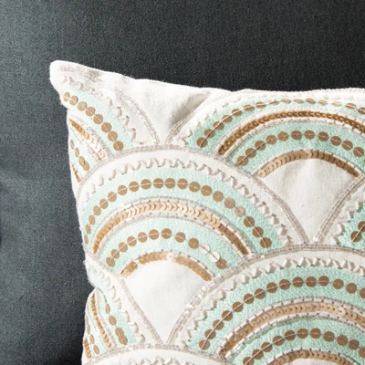 Safavieh Kadri 12" x 20" Decorative Pillow in Beige, Teal, and Gold 4 Safavieh Kadri 12" x 20" Decorative Pillow in Beige, Teal, and Gold - Image 2